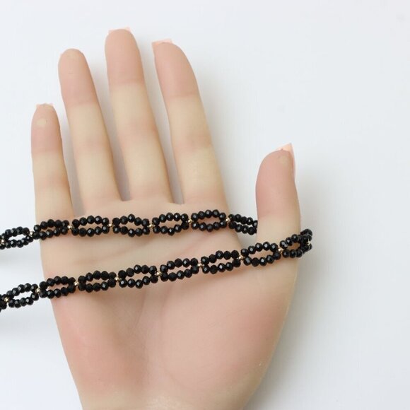 Rose Gold Black Beaded Necklace with Gold-Plated Brass Finish, XPNL0234 - Picture 3 of 12